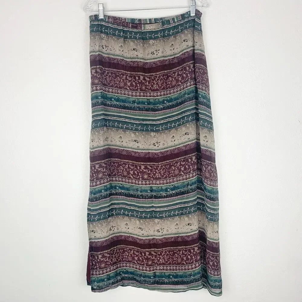 Vintage Skirt Womens 10 Maxi 100% Silk Boho Cottagecore Whimsigoth Peasant Indie